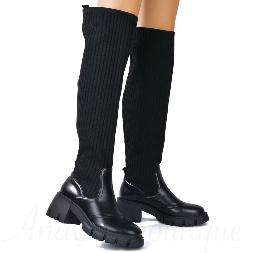 ASPEN KNITTED OVER THE KNEE HIGH LONG SOCK BIKER BOOT - Picture 5 of 8